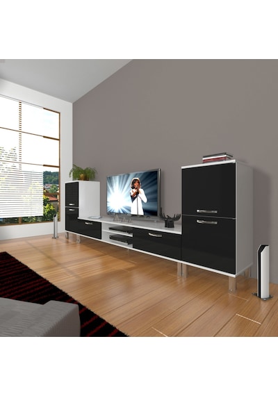 Decoraktiv Eko On2 Slm Dvd Krom Ayaklı Tv Ünitesi Tv Sehpası Beyaz - Siyah