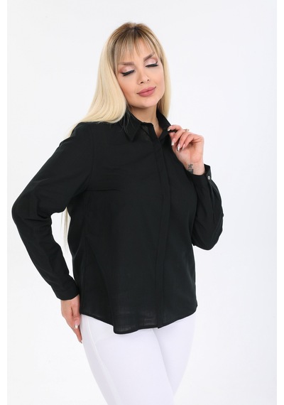 Pera Moda Büyük Beden %100 Pamuk Gömlek Siyah