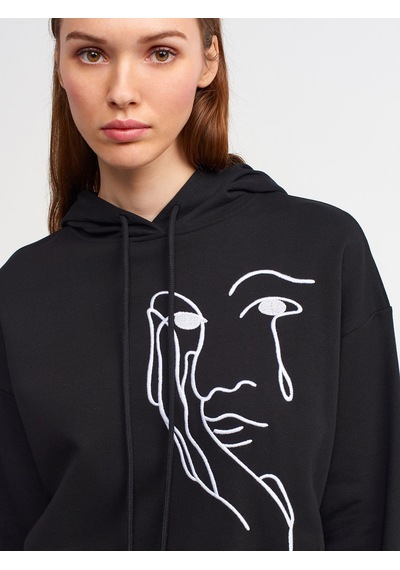 Dilvin Nakışlı Sweatshirt  Siyah
