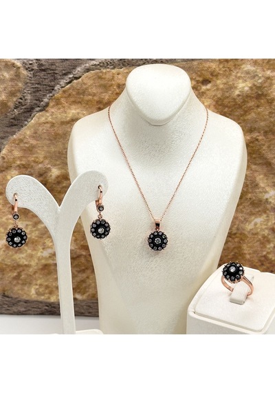 Elmas Montür Rosegold Gül Modeli Gümüş Set Takım Rose Gold