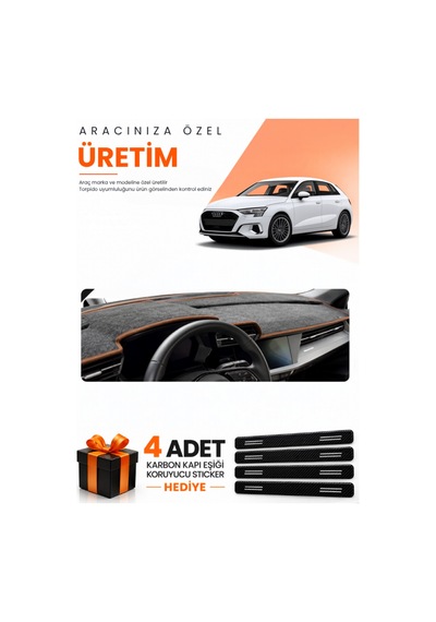 Audi A3 2020-2026 Uyumlu Torpido Koruma Örtüsü Oto Kılıfı - Siyah Kahverengi