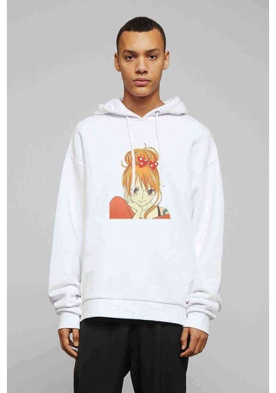Anime One Piece Baskılı Beyaz Erkek Örme Kapşonlu Sweatshirt (534799013)
