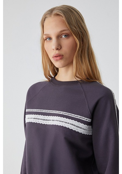 ETHIQUET JINX Kadın %100 Pamuk Kapüşonlu Fermuarlı Mor Sweatshirt