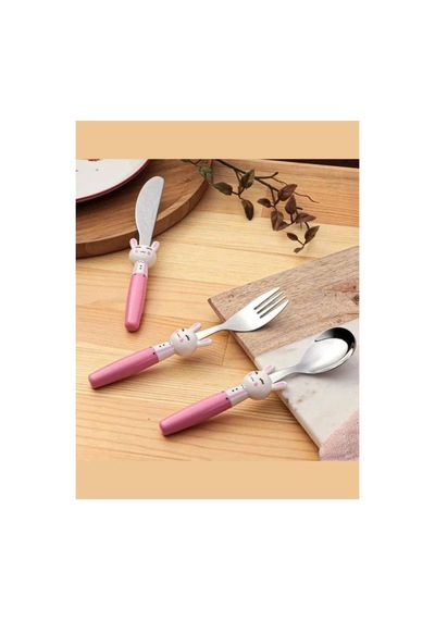 Mini Rabbit Pembe Çocuk Çatal Bıçak Takımı Renkli