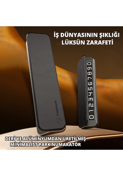 Polham Deri Ve Metal Araç İçi Geçici Park Telefon Numaratörü, Gizlenebilir Numaratör, Manyetik Numaralı 1 Adet