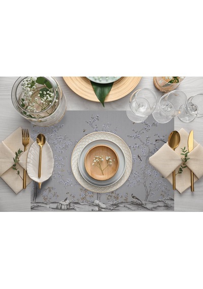 Adawall Mini Çiçek Detaylı Kumaş Amerikan Servis 4'lü Set Gri