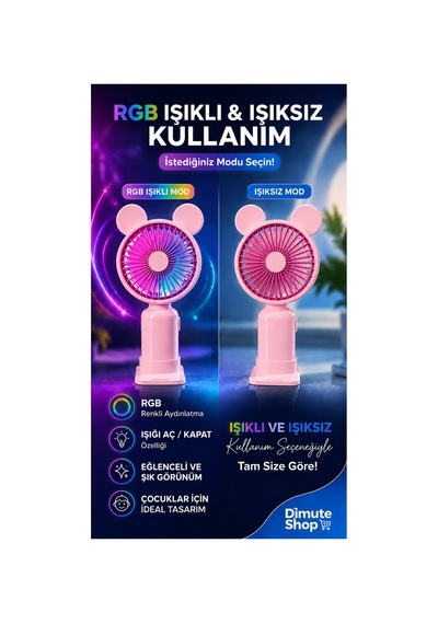 F12 Mini El Fanı Şarjlı Taşınabilir Usb El Vantilatörü Pembe - 886035522