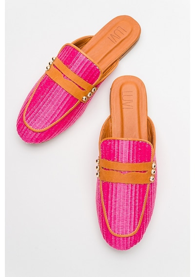 Luvishoes 165 Hakiki Deri Pembe Hasır Kadın Terlik Pembe
