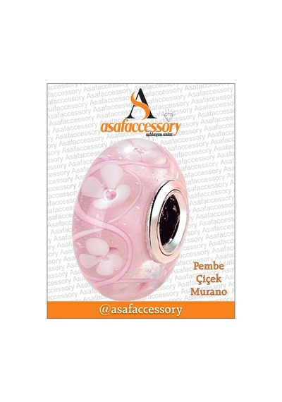 Pembe Çiçekli Murano Charm Gümüş Kaplama