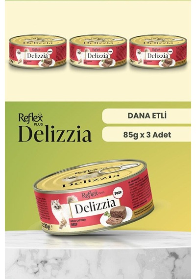 Reflex Plus Delizzia / Kıyılmış Dana Etli Yetişkin Kedi Maması 85g X 3 Adet