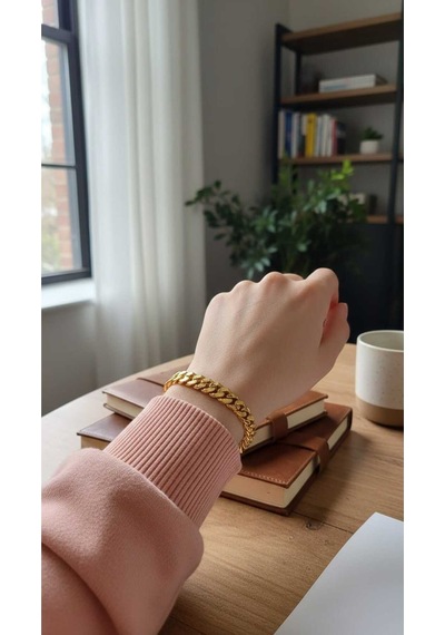 Işıltılı Dokulu Altın Kaplama Gurmet Zincir Bileklik - 19 Cm Takı Aksesuar Gold
