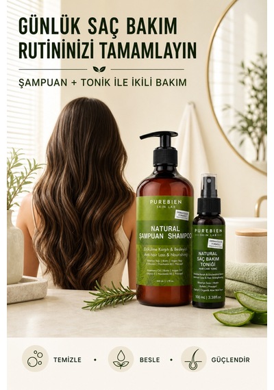 Natural Şampuan Ve Saç Bakım Toniği Seti Dökülme Karşıtı, Güçlendirici Ve Besleyici Bakım 500 Ml + 100 Ml Tüm Saç Tipleri