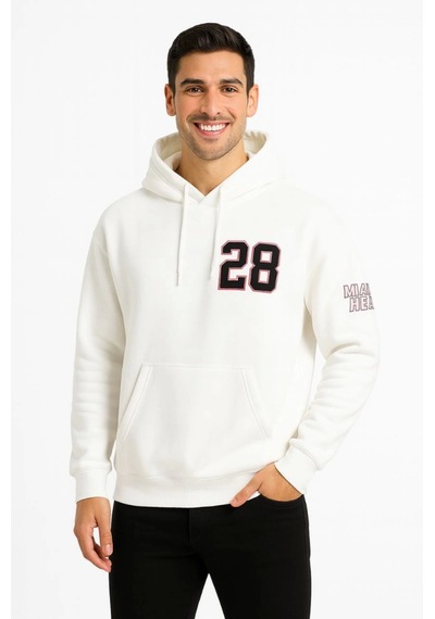 Üç İplik Kapüşonlu Ön Ve Arka Baskılı Sweatshirt Hoodie - Beyaz Beyaz