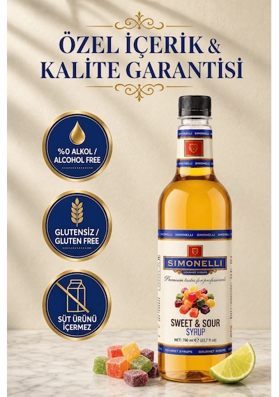 Simonelli Tatlı & Ekşi Sweet & Sour Kahve ve Kokteyl Şurubu 700 ML + Pompa