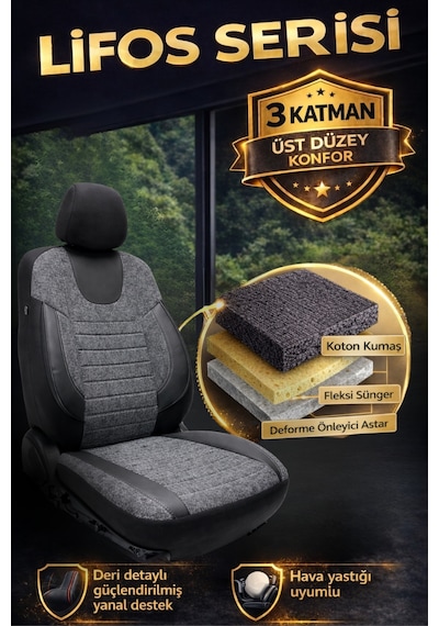 Lifos Hafif Ticari Serisi Koton Kumaş Oto Koltuk Kılıfı Tam Set Berlıngo-caddy-connect-courıer-doblo-dokker-partner Füme