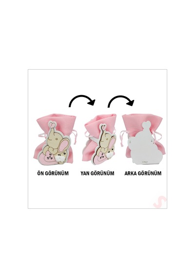 Ahşap Standlı 10cm X 8cm Kese, Fil Pembe - 1 Adet Renkli Çok Renkli