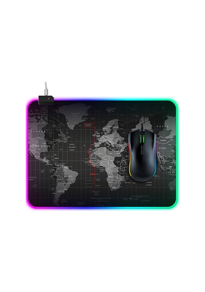 Ally Dünya Desenli Rgb Led Işıklı Oyuncu Mouse Pad 300-250-4Mm