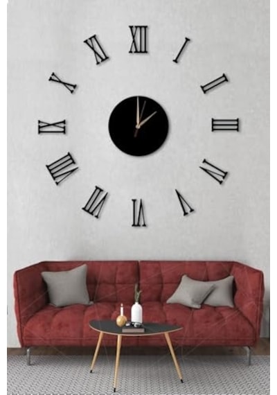Siyah Ahşap Romen Rakamlı Göbek Duvar Saati - Oturma Odası Oturma Odası Ofis Girişi Için 80x80cm Mdf Masa