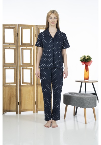 Estiva 24151 Kadın Kısa Kol Boydan Düğmeli Gömlek Pijama Takımı 001