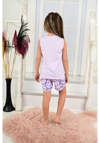 Kız Çocuk Askılı Pijama Takımı Always Smile Somon Lila