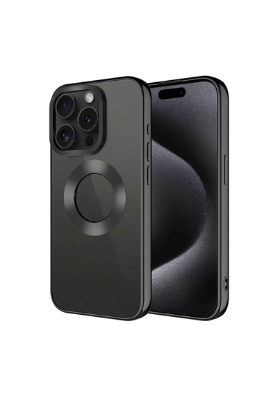 Apple Uyumlu iPhone 15 Pro Max Tek Kamera Çerçeveli Logo Gösteren Zore Omega Kılıf-siyah Siyah Siyah