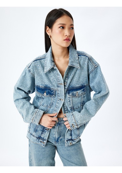 Koton Cepli Taş Detaylı Düğmeli Denim Ceket Açık İndigo 5sal50009md Açık İndigo Koton Cepli Taş Detaylı Düğmeli Denim Ceket Açık İndigo 5sal50009md Açık İndigo