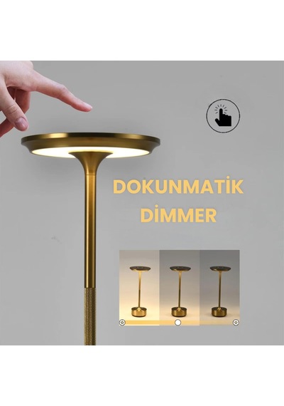 Şarjlı Metal Kasa Masa Lambası Dimmerli 3 Renk Işıklı Dekoratif Abajur Cata Toronto Dokunmatik Tek Renk