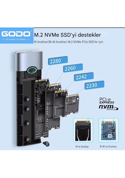 Godo M.2 Nvme Muhafaza Kutusu Ce Lisanslı 2280/2260/2242/2230/ 10gbps Usb 3.2 Yüksek Hızlı Son Nesil Teknoloji Metal Sağlam