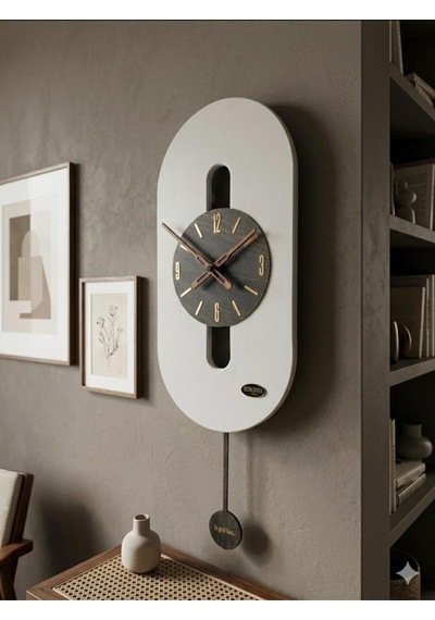 Rio Dekoratif Duvar Saati Ahşap Modern Uzun Model Salon Ofis Saati Ultra Sessiz Mekanizma 26x70 Cm Gri