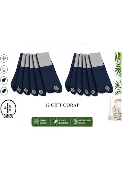 Abani Classic 12 Çift Soket Uzun Çorap Dikişsiz Bambu Terletmez Premium Mevsimlik Lüks Erkek Lacivert