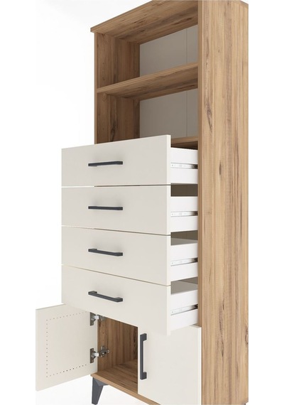 Arges Dolap 2 Raflı 4 Çekmeceli 2 Kapaklı 60x30x163 Çam-aytaşı Atlas Çam