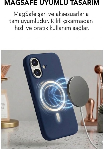 Apple İphone 16 Uyumlu Magsafe Lansman Silikon Kılıf Lacivert