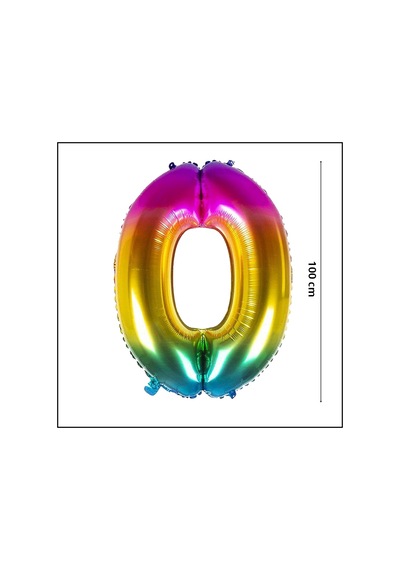 0 Yaş Rakam Folyo Balon. 100 CM - Gökkuşağı