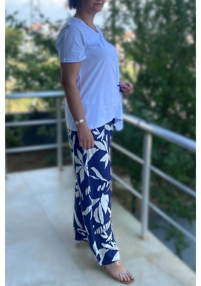 Mia Butik Büyük Beden Bahar Takım Beyaz - Mor Beyaz-mor