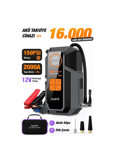 Tr A9944 Araç Takviye Cihazı Ve Hava Kompresörü 16000mah 150 Psı Lastik Şişirme Pompası