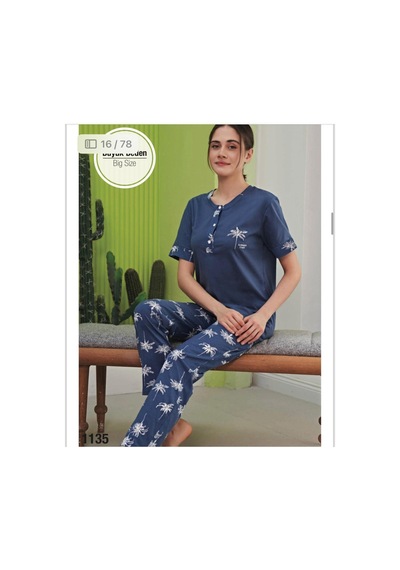 Miss Klein Kadın Büyük Beden Düğme Yaka Pamuklu Likralı Kısa Kol Pijama Takımı 1135 - 1 Adet İndigo Miss Klein Kadın Büyük Beden Düğme Yaka Pamuklu Likralı Kısa Kol Pijama Takımı 1135 - 1 Adet İndigo