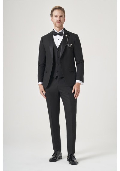 İmza Siyah 6 Drop Slim Fit Esnek Yelekli Damatlık 1001260301