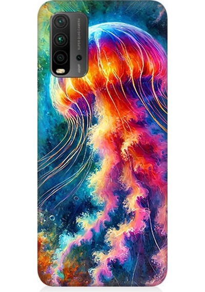 Xiaomi Redmi 9t Uyumlu Renkli Denizanası Derinlikte Desenli Silikon Kılıf Çok Renkli