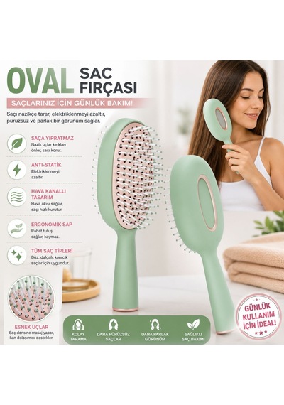 Oval Saç Fırçası Esnek Uçlu, Hava Kanallı Ve Ergonomik Tasarım, Saç Açıcı Tarama Fırçası, Islak & Kuru Saçlar İçin Gün