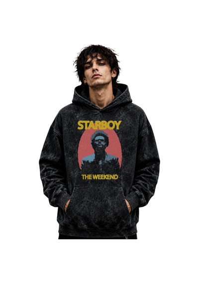 Sevbano The Weeknd Starboy Rapper Şarkıcı Baskılı Unisex Oversize Premium Siyah