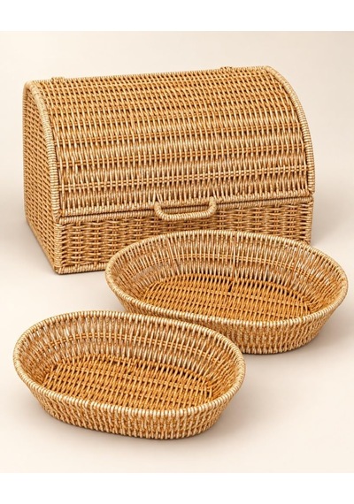 Tr 3'lü Hasır Örgü Tasarımlı Kapaklı Ekmeklik Ve Rattan Sepet Seti M-1375 Diğer