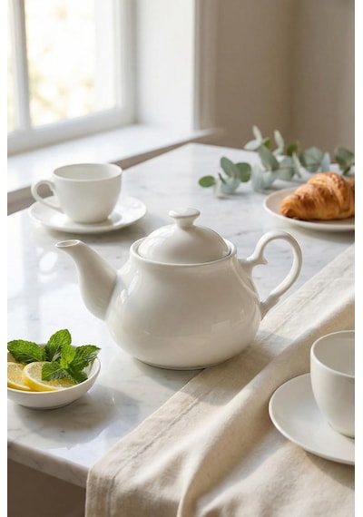 750 Ml Beyaz Porselen Demlik & Şık Kahvaltı Ve Çay Saati Sunum Gereci