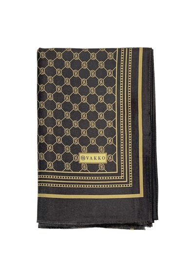 Vakko Twill İpek Şal - Özel Seri - Kahve Gold Altın - Kahverengi