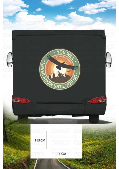 Karavan Baskı Dağ Sticker - Kuş Sticker - Güneş Sticker - 115x115 Cm
