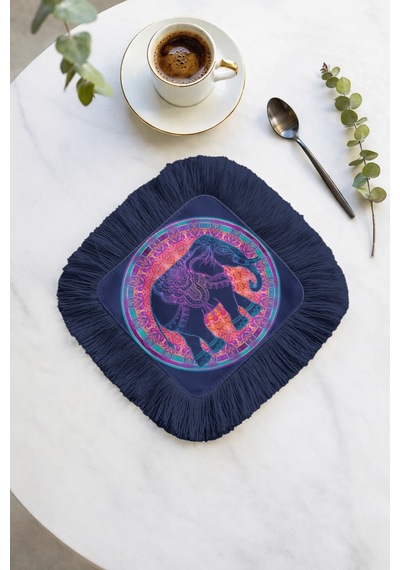 Mandala Fil Motifli Saçaklı Sunum Peçetesi - Hint Bohem Etnik Lacivert Turuncu Bardak Altlığı Mendil Yağmur Koyu Bej Mandala Fil Motifli Saçaklı Sunum Peçetesi - Hint Bohem Etnik Lacivert Turuncu Bardak Altlığı Mendil Yağmur Koyu Bej