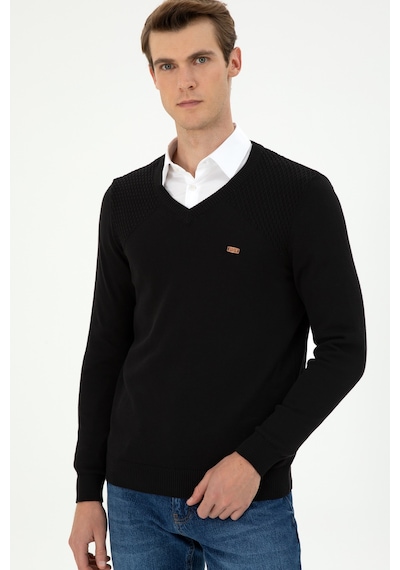 U.S. Polo Assn. Erkek Slim Fit V Yaka Siyah Kazak 50297063-VR046