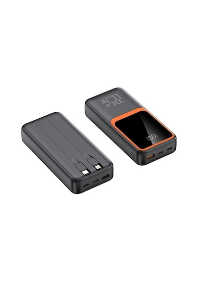 10000mah Powerbank 22.5w Hızlı Şarj Özellikli Type C Ve Lightning Kablolu Pd Taşınabilir Şarj Aleti Siyah