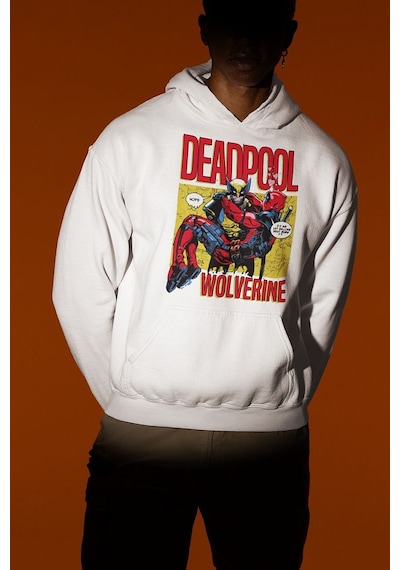 Sevbano Deadpool X Wolverine Baskılı Unisex Oversize Marvel Karakter Hood Beyaz