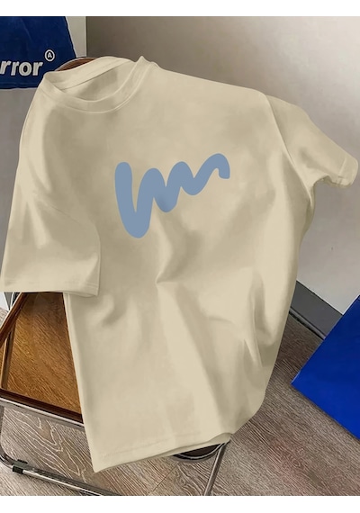 Unisex W Baskılı Tasarım Tshirt Bej