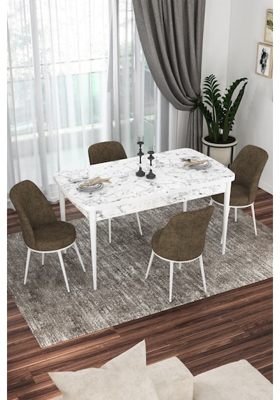 Canisa Concept Kor Serisi 70x114 Açılabilir Mutfak Masası Takımı Beyaz Mermer Desen Masa 4 Kahverengi Sandalye Masa Beyaz Mermer Desenli Sandalyeler Kahverengi Canisa Concept Kor Serisi 70x114 Açılabilir Mutfak Masası Takımı Beyaz Mermer Desen Masa 4 Kahverengi Sandalye Masa Beyaz Mermer Desenli Sandalyeler Kahverengi